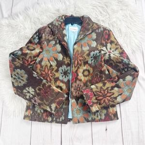 3 Sisters Womens Open Front Floral Abstract Dressy 3/4 Sleeve Jacket Size Medium